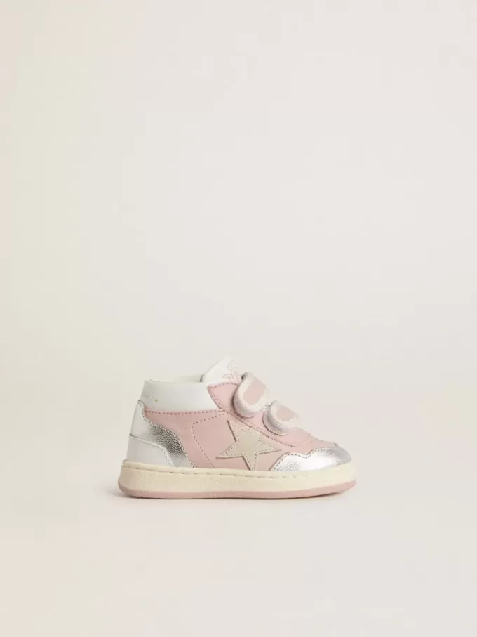 Junior June in pelle rosa con inserti in pelle metallizzata e stella in pelle scamosciata Junior June in pelle rosa con inserti in pelle metallizzata e stella in pelle scamosciata