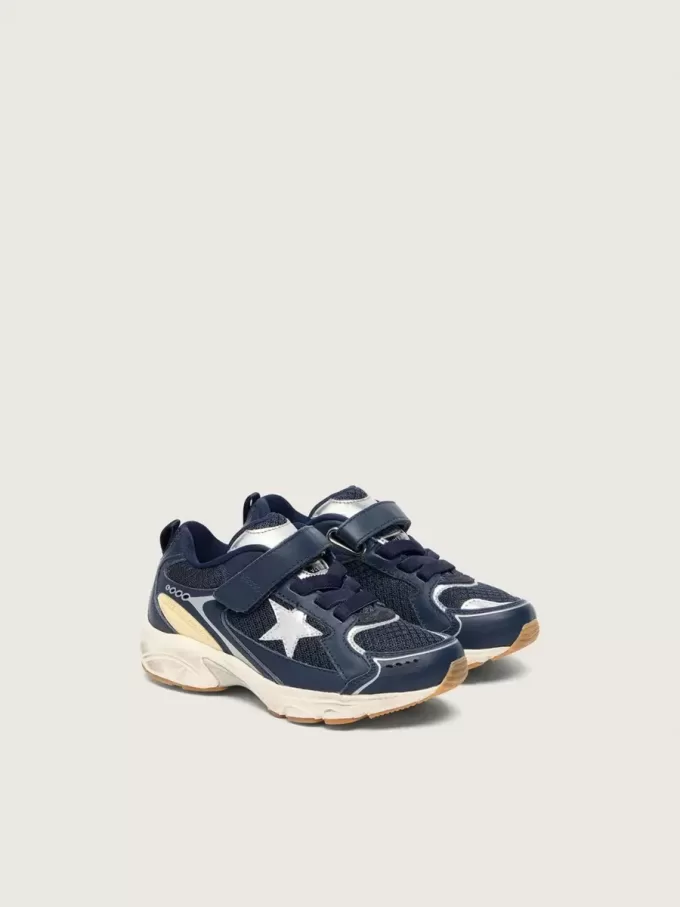 Junior Lightstar in pelle blu e mesh con stella in pelle grigia Junior Lightstar in pelle blu e mesh con stella in pelle grigia