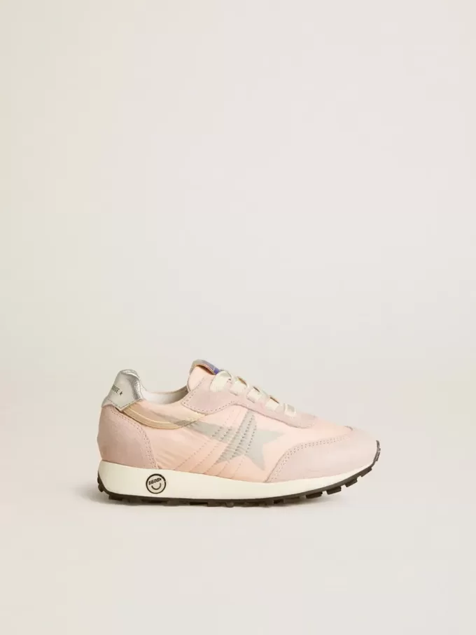 Junior Marathon in nylon rosa con stella stampata e linguetta in pelle sul tallone