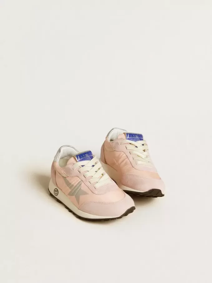 Junior Marathon in nylon rosa con stella stampata e linguetta in pelle sul tallone