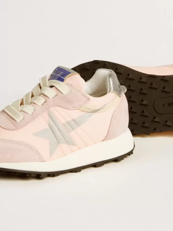 Junior Marathon in nylon rosa con stella stampata e linguetta in pelle sul tallone