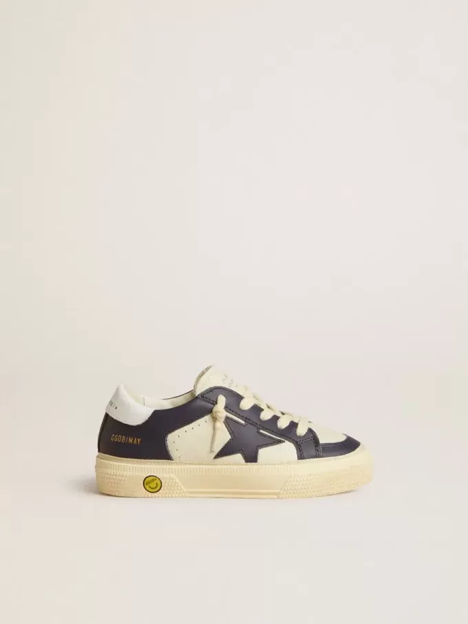 Junior May in pelle bianca e blu con stella e linguetta sul tallone in pelle