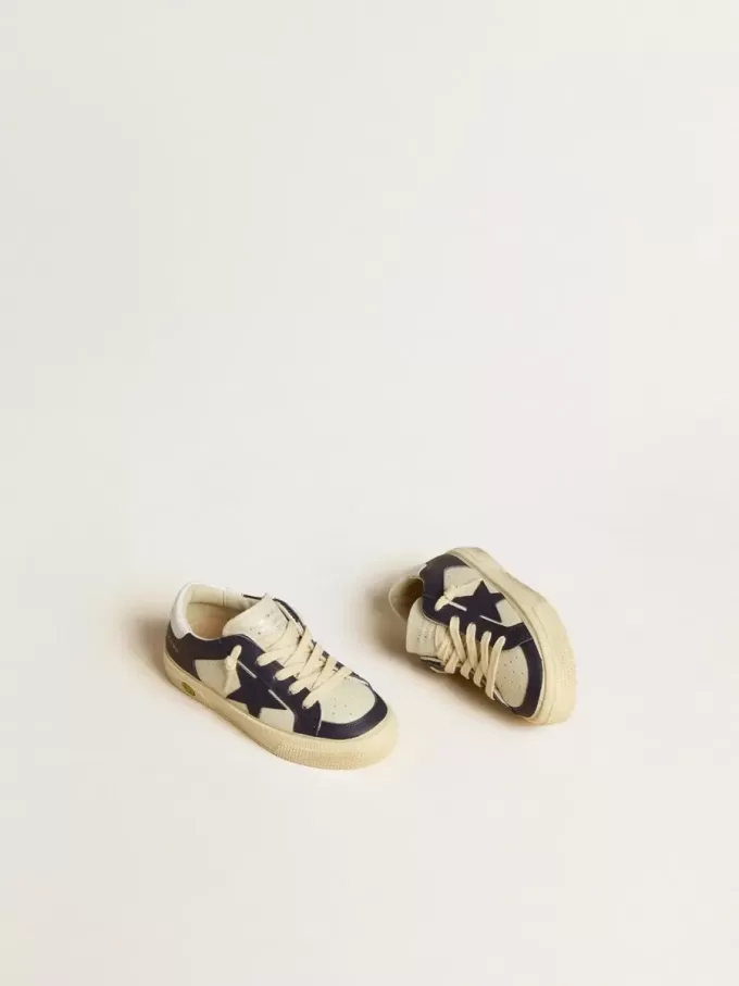 Junior May in pelle bianca e blu con stella e linguetta sul tallone in pelle