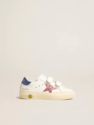 Junior May School in pelle con stella glitterata e linguetta sul tallone