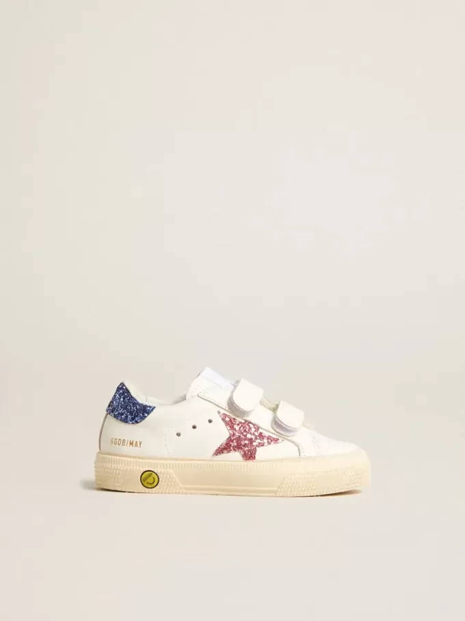 Junior May School in pelle con stella glitterata e linguetta sul tallone