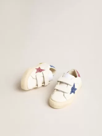 Junior May School in pelle con stella glitterata e linguetta sul tallone