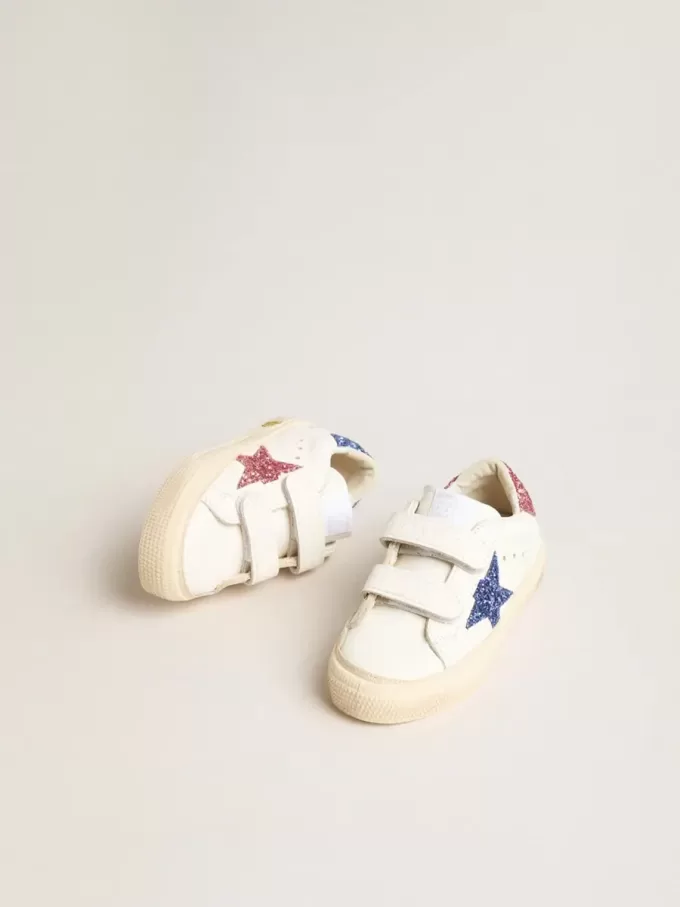 Junior May School in pelle con stella glitterata e linguetta sul tallone