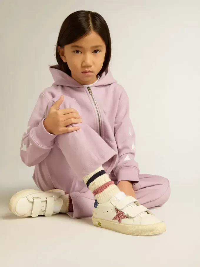 Junior May School in pelle con stella glitterata e linguetta sul tallone