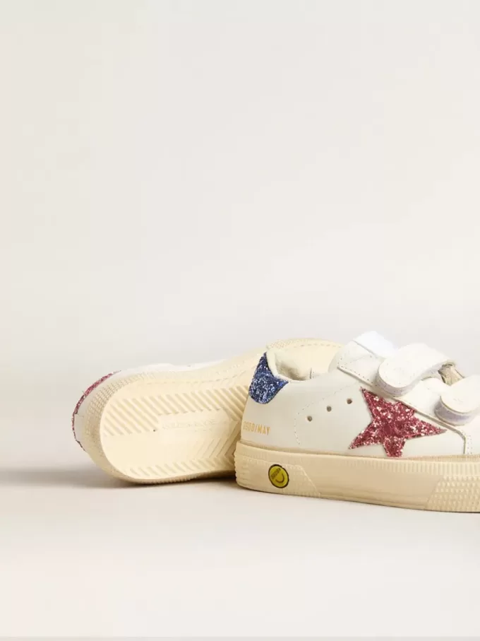 Junior May School in pelle con stella glitterata e linguetta sul tallone