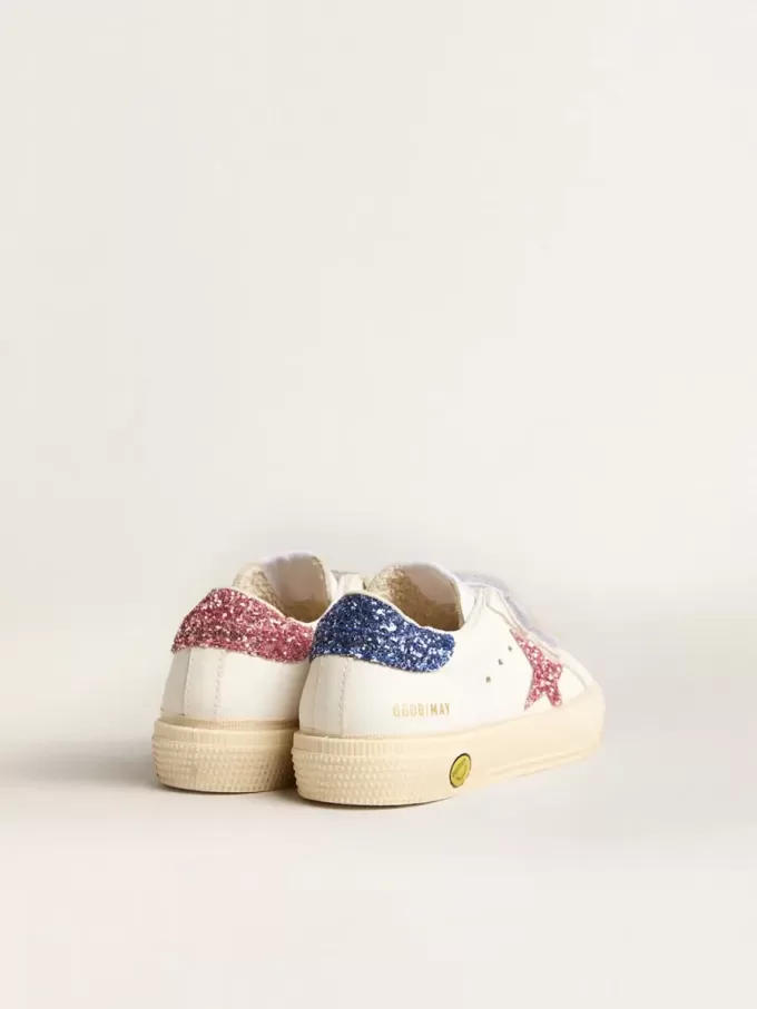 Junior May School in pelle con stella glitterata e linguetta sul tallone