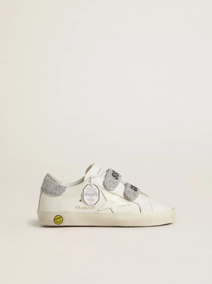 Junior Old School con linguetta sul tallone e cinturini in cristallo Swarovski argento