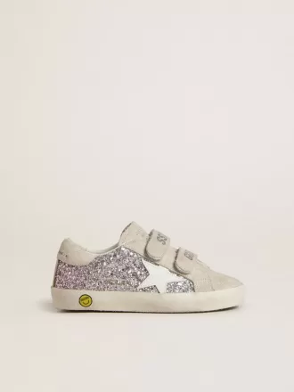 Junior Old School in argento e rosa glitterato con stella in pelle bianca