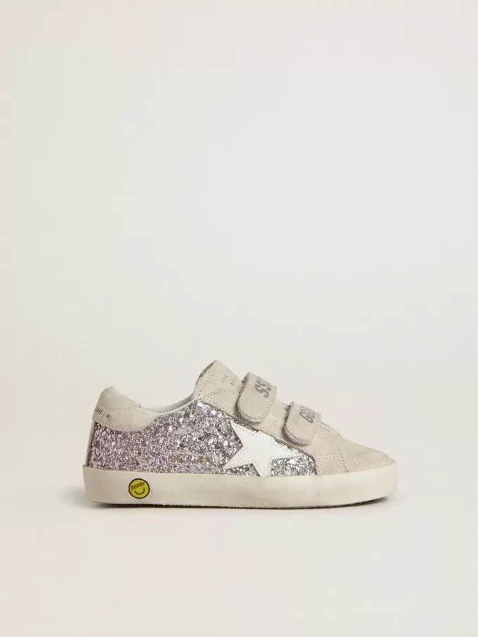Junior Old School in argento e rosa glitterato con stella in pelle bianca
