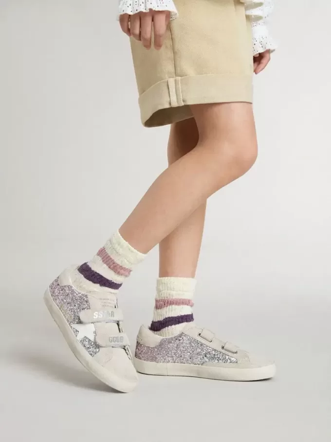 Junior Old School in argento e rosa glitterato con stella in pelle bianca