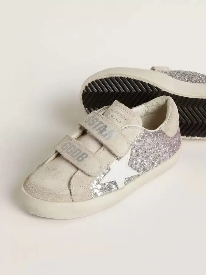 Junior Old School in argento e rosa glitterato con stella in pelle bianca