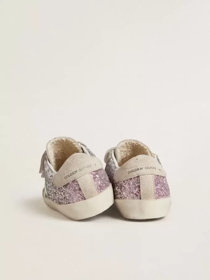 Junior Old School in argento e rosa glitterato con stella in pelle bianca