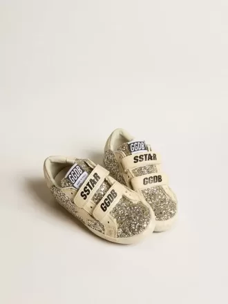 Junior Old School in glitter platino con stella e linguetta sul tallone in pelle Junior Old School in glitter platino con stella e linguetta sul tallone in pelle