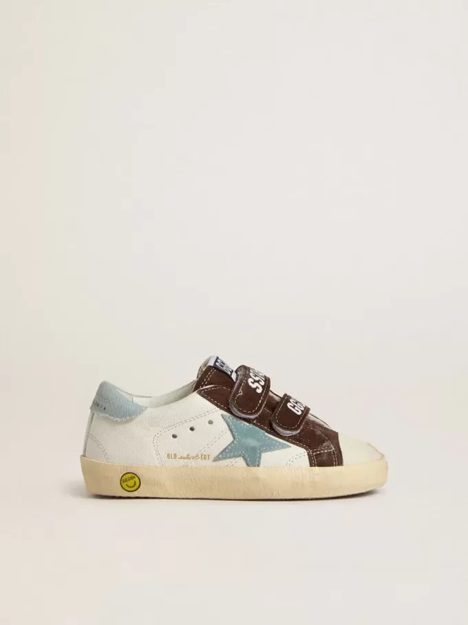 Junior Old School in nappa con stella in pelle scamosciata azzurra e inserti in pelle scamosciata marrone Junior Old School in nappa con stella in pelle scamosciata azzurra e inserti in pelle scamosciata marrone
