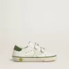 Junior Old School in pelle bianca con linguetta sul tallone in nappa verde e inserto verde Junior Old School in pelle bianca con linguetta sul tallone in nappa verde e inserto verde