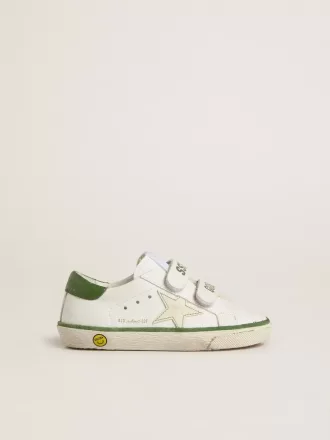 Junior Old School in pelle bianca con linguetta sul tallone in nappa verde e inserto verde Junior Old School in pelle bianca con linguetta sul tallone in nappa verde e inserto verde