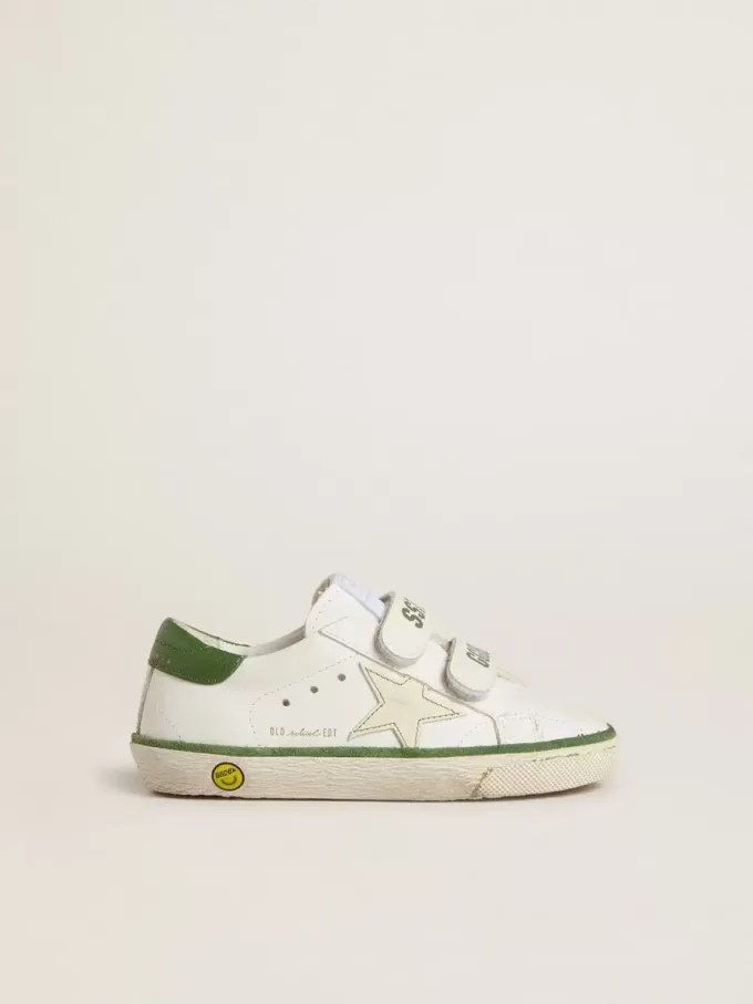 Junior Old School in pelle bianca con linguetta sul tallone in nappa verde e inserto verde Junior Old School in pelle bianca con linguetta sul tallone in nappa verde e inserto verde