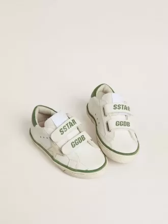 Junior Old School in pelle bianca con linguetta sul tallone in nappa verde e inserto verde Junior Old School in pelle bianca con linguetta sul tallone in nappa verde e inserto verde