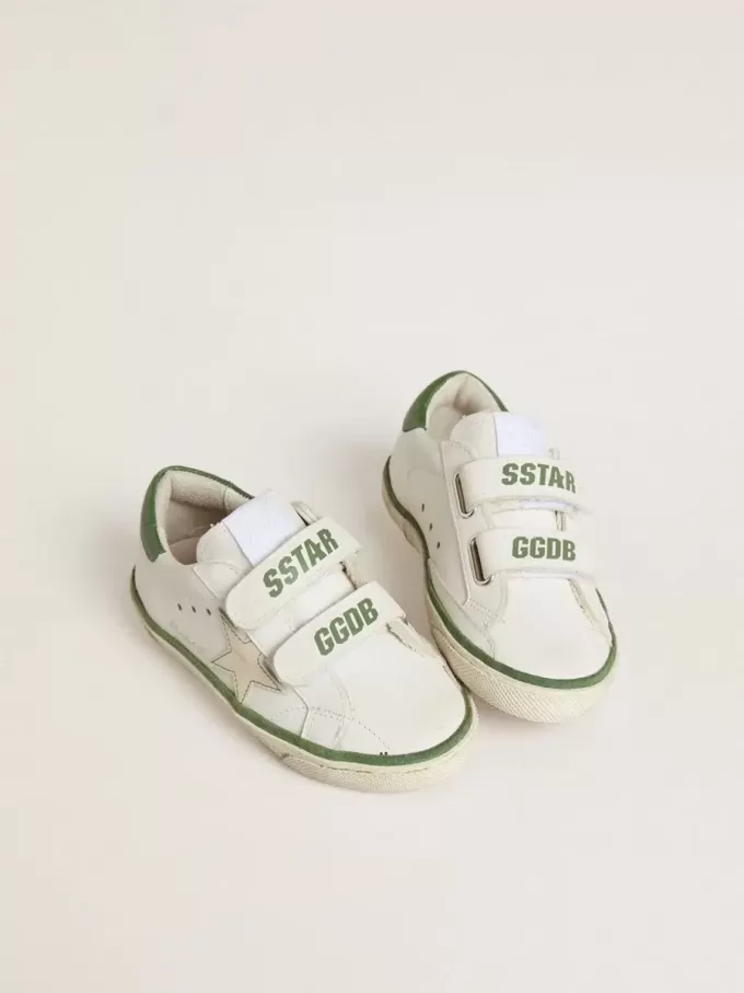 Junior Old School in pelle bianca con linguetta sul tallone in nappa verde e inserto verde Junior Old School in pelle bianca con linguetta sul tallone in nappa verde e inserto verde