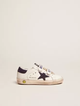 Junior Old School in pelle bianca con stella e linguetta sul tallone in pelle scamosciata blu Junior Old School in pelle bianca con stella e linguetta sul tallone in pelle scamosciata blu