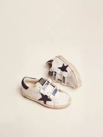 Junior Old School in pelle bianca con stella e linguetta sul tallone in pelle scamosciata blu Junior Old School in pelle bianca con stella e linguetta sul tallone in pelle scamosciata blu