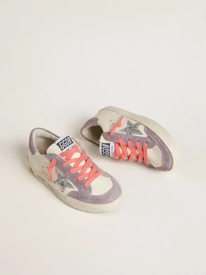 Junior Super-Star con stella glitterata argento e inserti in camoscio lilla Junior Super-Star con stella glitterata argento e inserti in camoscio lilla