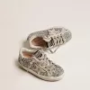 Junior Super-Star in glitter argento con stella in camoscio grigio ghiaccio