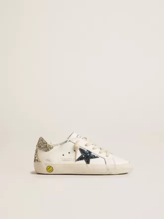 Junior Super-Star in pelle con stella glitterata e linguetta sul tallone