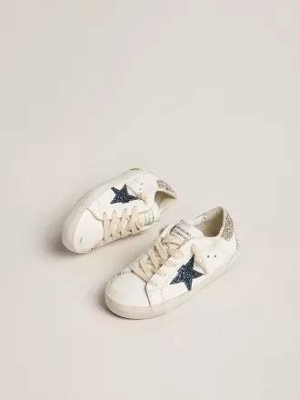 Junior Super-Star in pelle con stella glitterata e linguetta sul tallone