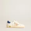 Junior Super-Star in pelle nappa con stella beige e linguetta blu sul tallone Junior Super-Star in pelle nappa con stella beige e linguetta blu sul tallone