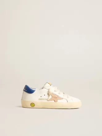 Junior Super-Star in pelle nappa con stella beige e linguetta blu sul tallone Junior Super-Star in pelle nappa con stella beige e linguetta blu sul tallone