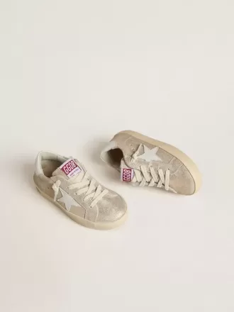 Junior Super-Star in pelle scamosciata laminata color sabbia con stella in pelle bianca