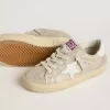 Junior Super-Star in pelle scamosciata laminata color sabbia con stella in pelle bianca