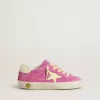 Junior Super-Star in pelle scamosciata rosa con stella giallo chiaro e linguetta sul tallone