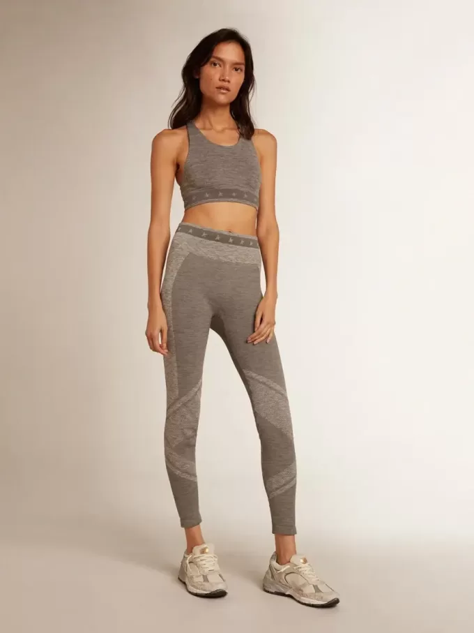 Leggings da donna grigio melange con cuciture miste Leggings da donna grigio melange con cuciture miste