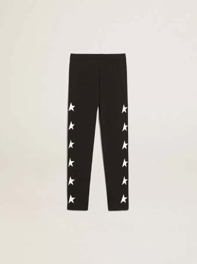 Leggings neri da bambina con stelle bianche sui lati Leggings neri da bambina con stelle bianche sui lati
