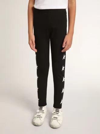 Leggings neri da bambina con stelle bianche sui lati Leggings neri da bambina con stelle bianche sui lati