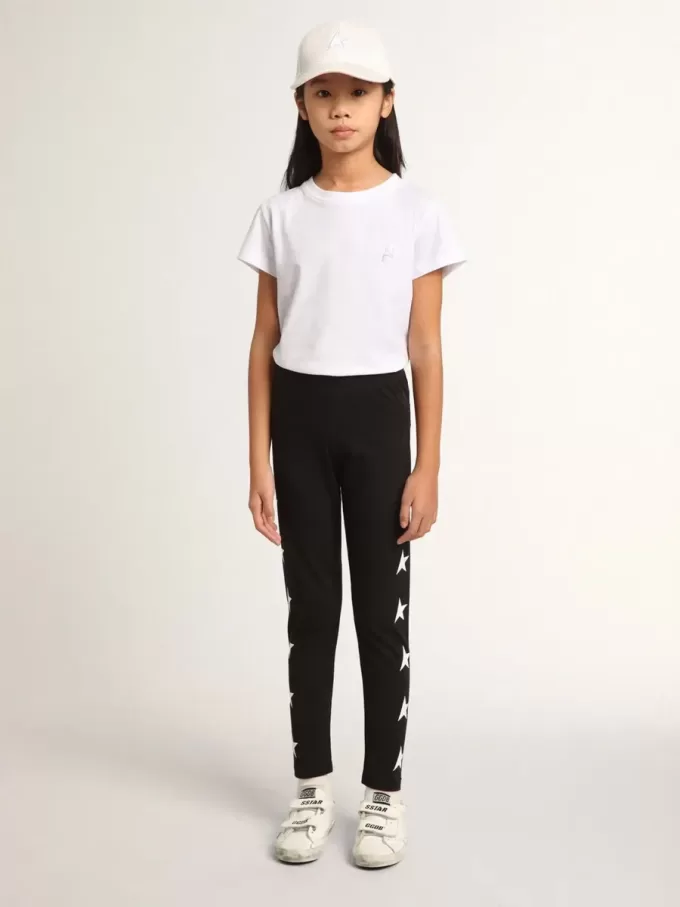 Leggings neri da bambina con stelle bianche sui lati Leggings neri da bambina con stelle bianche sui lati