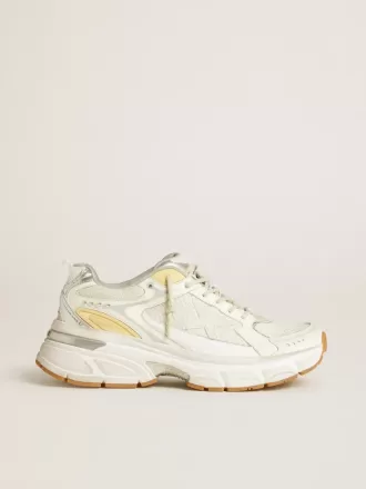 Lightstar da donna in pelle bianca e mesh con stella bianca consumata