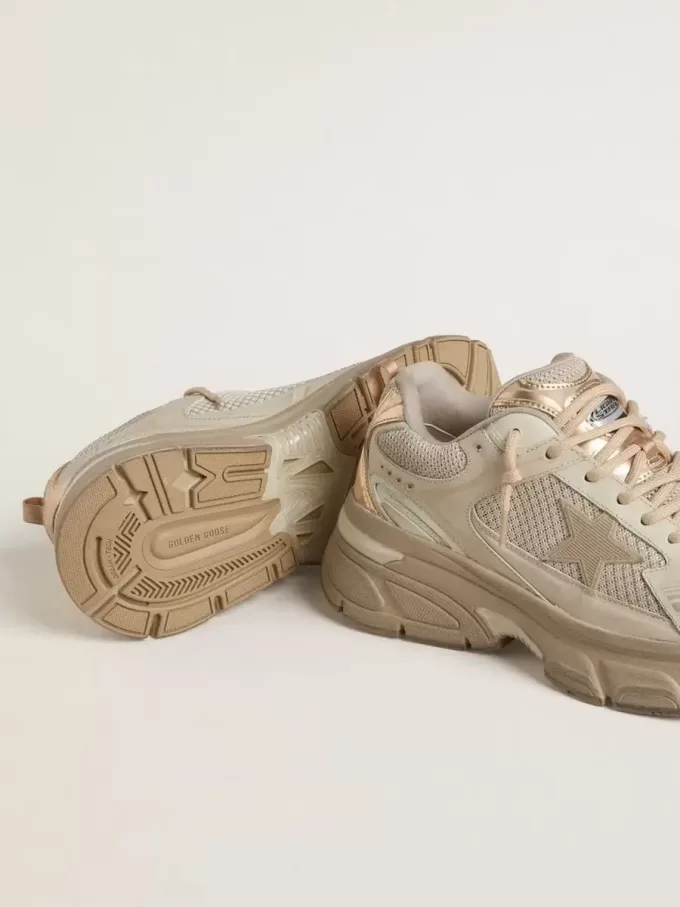 Lightstar da donna in pelle grigio tortora e mesh con stella in TPU beige Lightstar da donna in pelle grigio tortora e mesh con stella in TPU beige