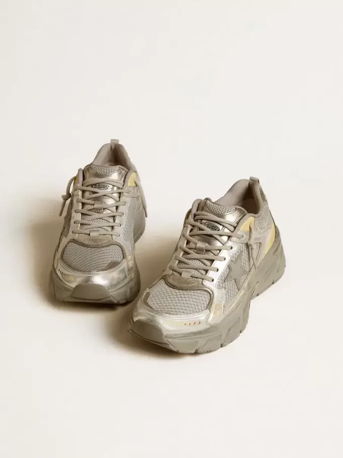 Lightstar da uomo in pelle metallizzata e rete argentata con stella grigia