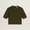 Maglia da donna a maniche corte in cotone verde militare Maglia da donna a maniche corte in cotone verde militare
