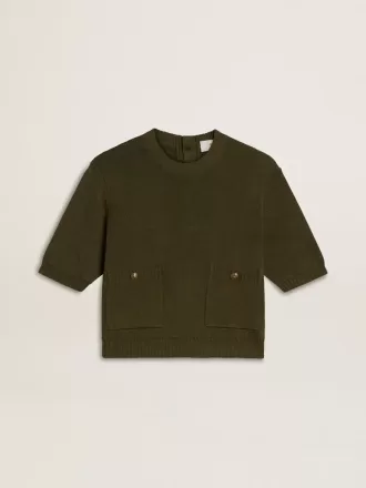 Maglia da donna a maniche corte in cotone verde militare