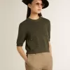 Maglia da donna a maniche corte in cotone verde militare Maglia da donna a maniche corte in cotone verde militare