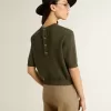 Maglia da donna a maniche corte in cotone verde militare Maglia da donna a maniche corte in cotone verde militare