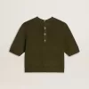 Maglia da donna a maniche corte in cotone verde militare Maglia da donna a maniche corte in cotone verde militare